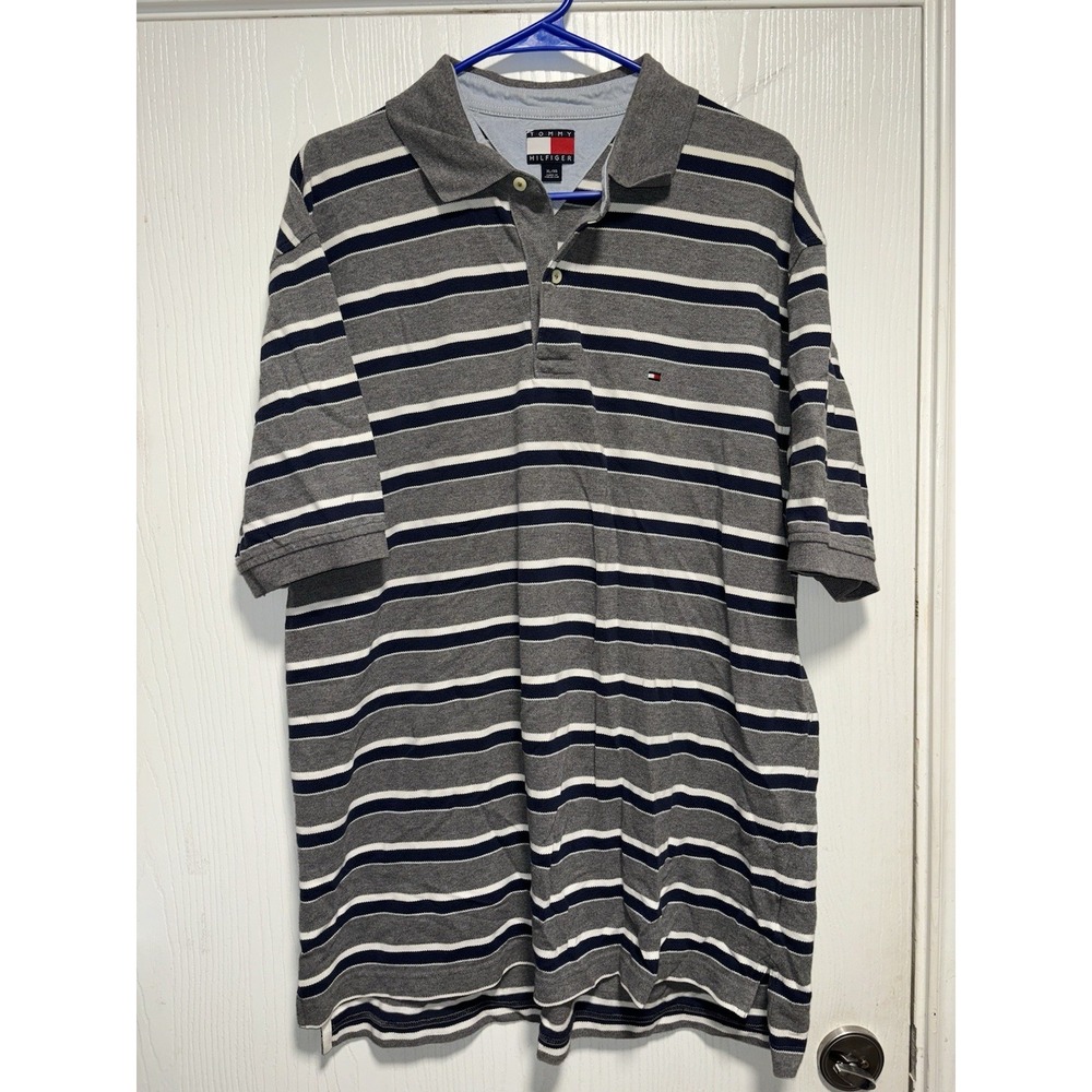 Vintage 90s‎ Tommy Hilfiger Striped Polo Shirt SZ XL